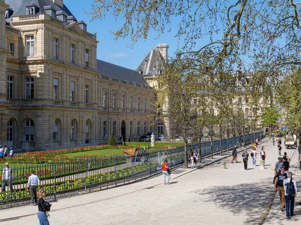 A grand Parisian university building along a tree-lined promenade.